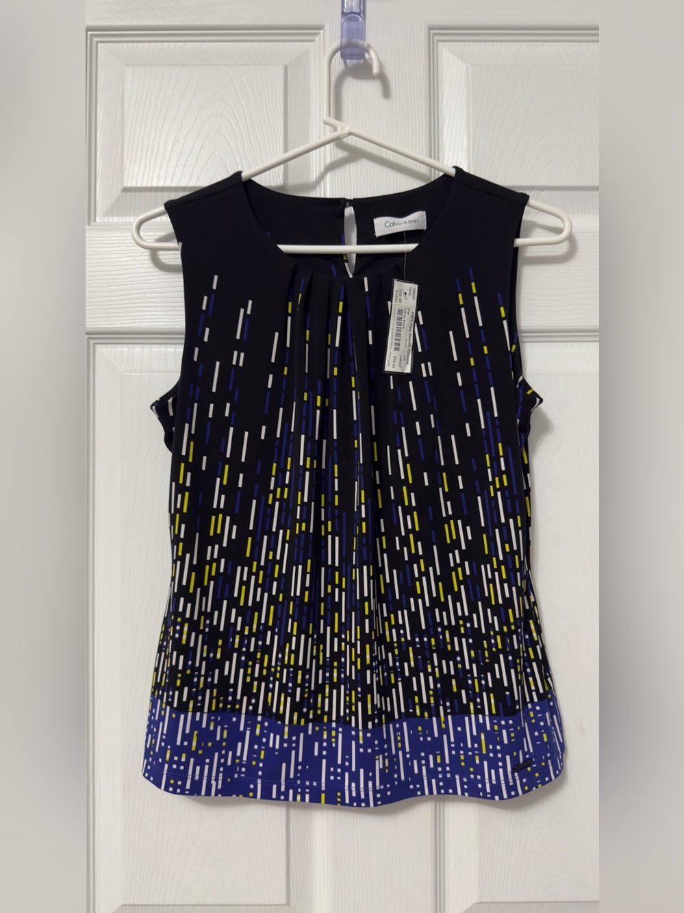 Calvin Klein Black Blue Yellow Patterned Sleeveless Top